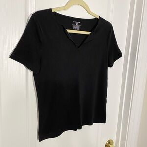 Y2K Jones NY Cropped Split Neck Ribbed Knit Short Sleeve Tee Vintage Black Small